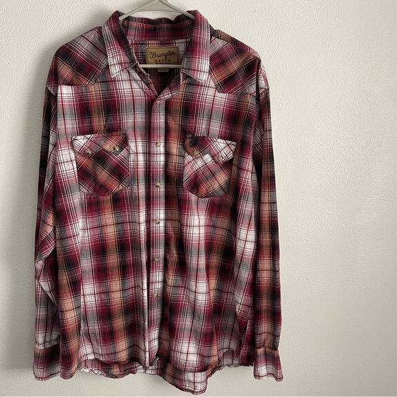 Wrangler men’s Retro Western Shirt Men's XXL Red Long Sleeve Pearl Snaps - Picture 1 of 6